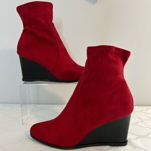 Red Suede Wedge Ankle Boots